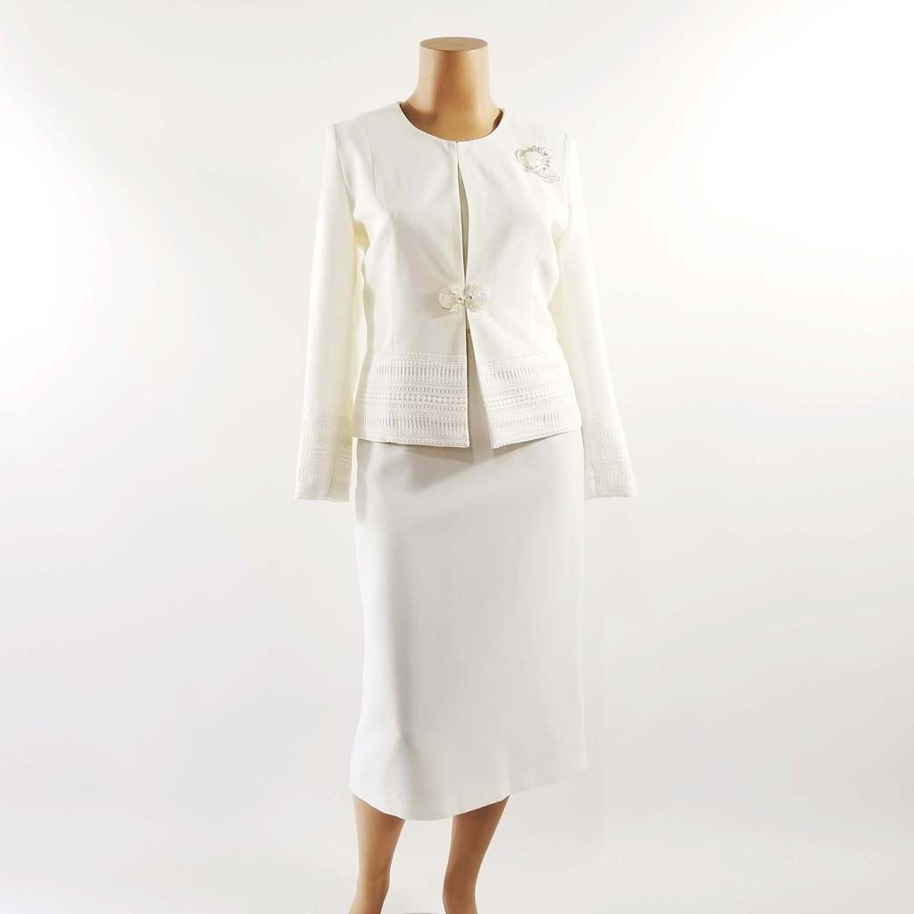3PC Crepe Skirt Suit w Lace Trim