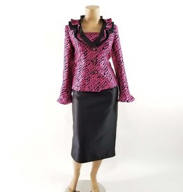 2PC Silky Twill Skirt Suit w Novelty Jacket