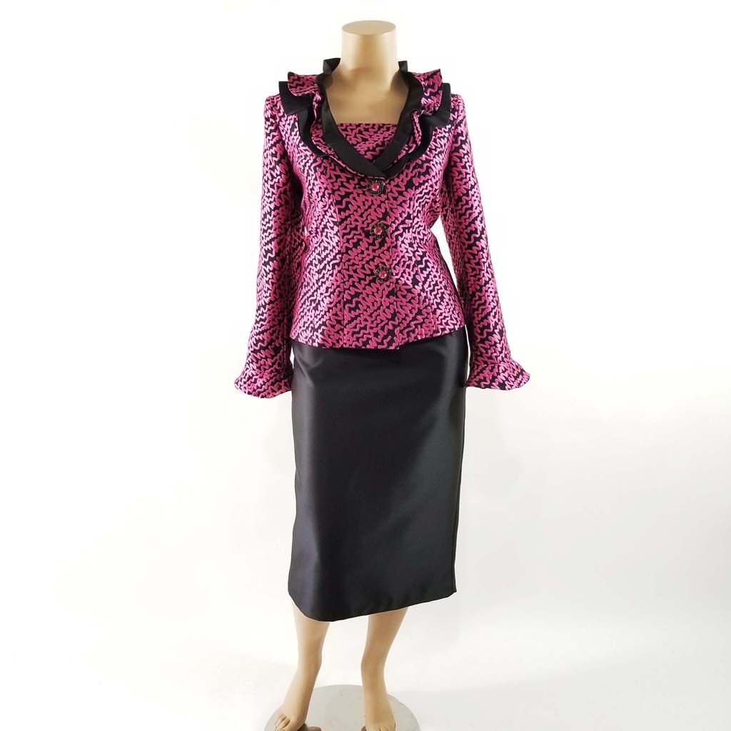 2PC Silky Twill Skirt Suit w Novelty Jacket
