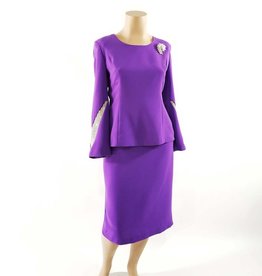 2PC Skirt Suit w Rhinestone Sleeves