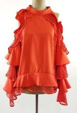 Tally Taylor Double Ruffled Cold Shoulder Top