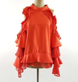 Tally Taylor Double Ruffled Cold Shoulder Top