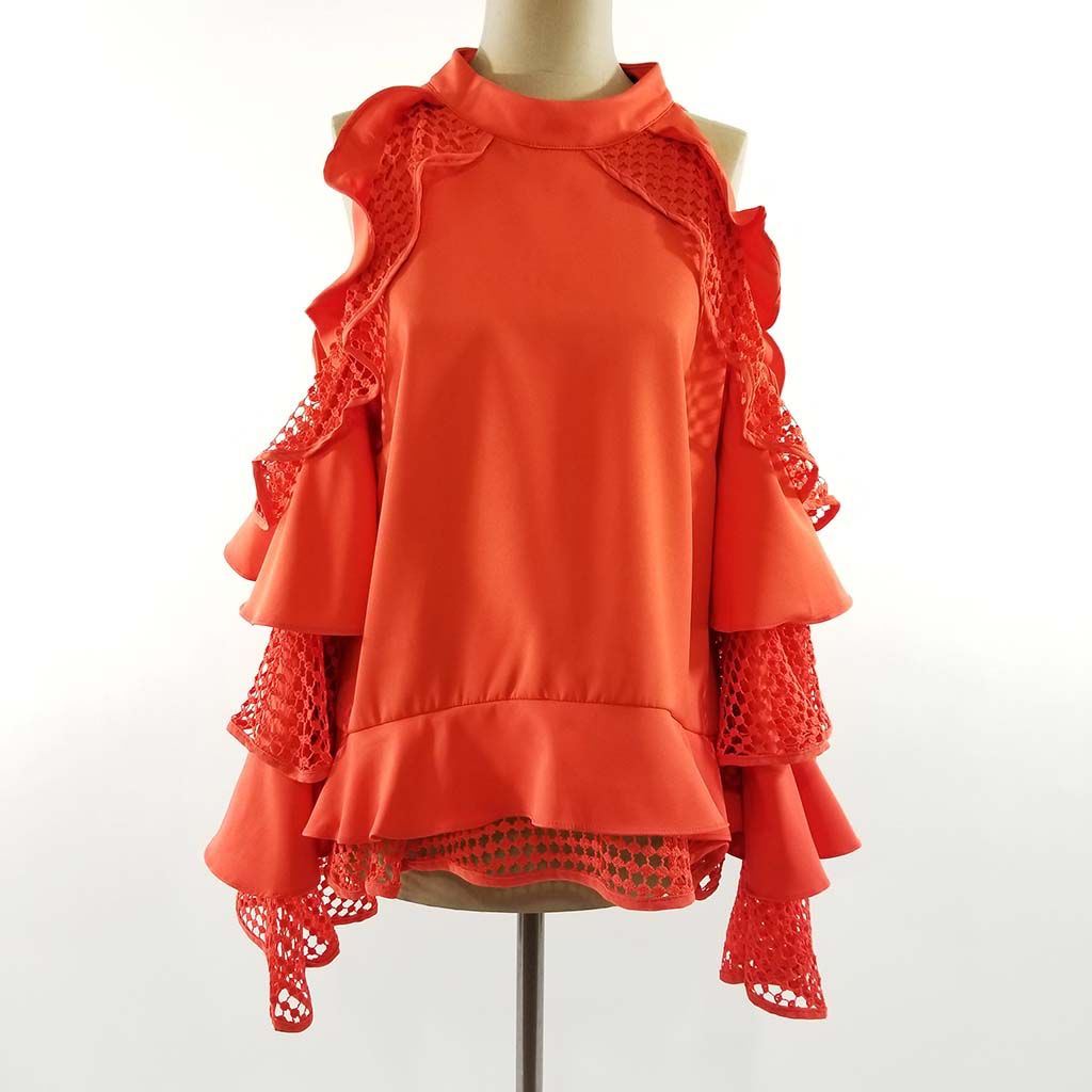 Tally Taylor Double Ruffled Cold Shoulder Top