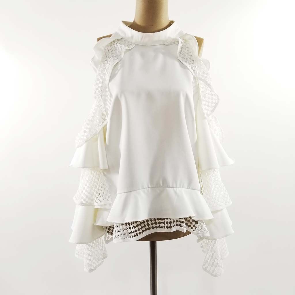 Tally Taylor Double Ruffled Cold Shoulder Top