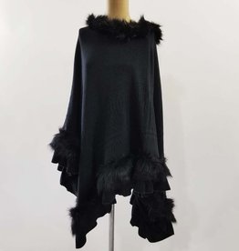Fur Neck and Ruffled Hem Sweater Knit Poncho