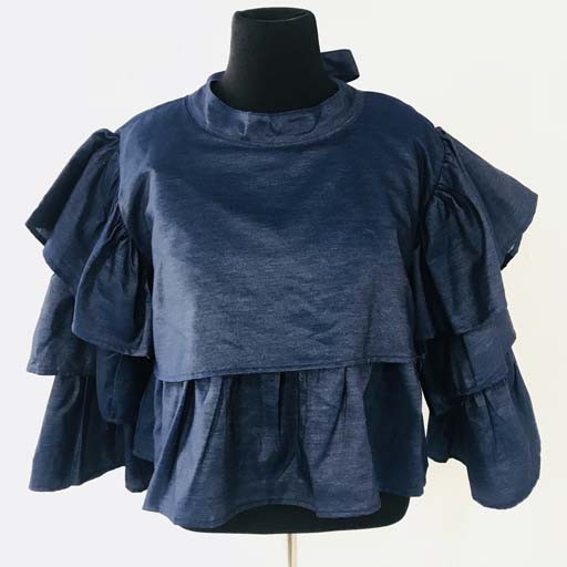 NF Denim Top w 3 Ruffle Sleeve