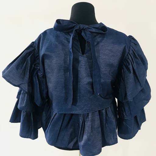 NF Denim Top w 3 Ruffle Sleeve