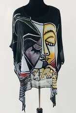 Sterling Styles Black Tunic Top w/ Face Graphic Print