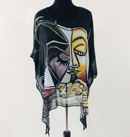 Sterling Styles Black Tunic Top w/ Face Graphic Print