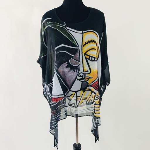 Sterling Styles Black Tunic Top w/ Face Graphic Print