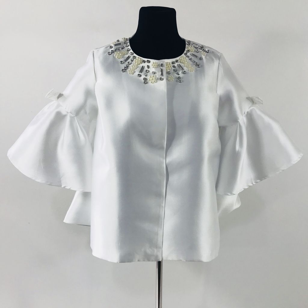 Silky Short Jacket w Bell Sleeve and Stone