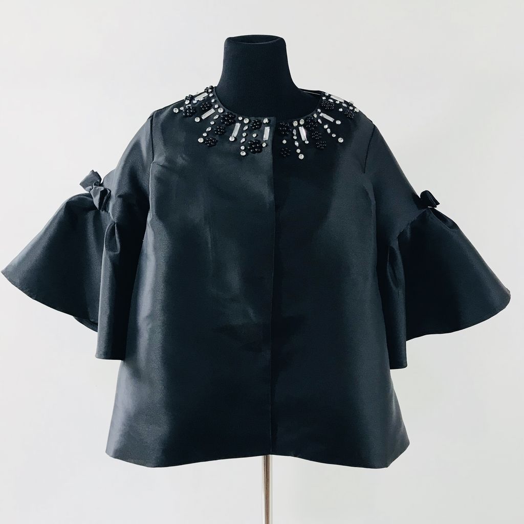 Silky Short Jacket w Bell Sleeve and Stone