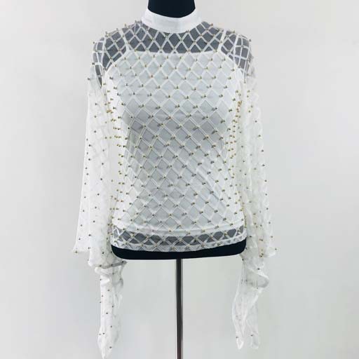 Net w Beads Long Sleeve Top
