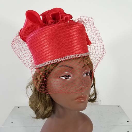 Sophia Collection Pill Box Hat w Diamonds on Edge and Netting