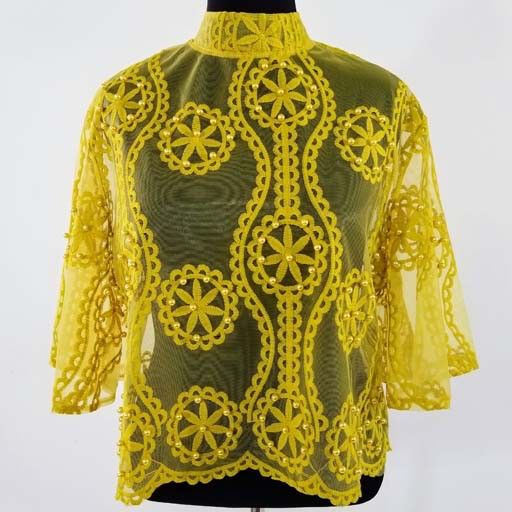 Mesh w Embroidery and beads long Sleeve Top