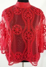 Mesh w Embroidery and beads long Sleeve Top
