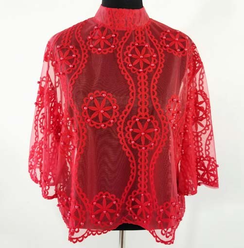 Mesh w Embroidery and beads long Sleeve Top