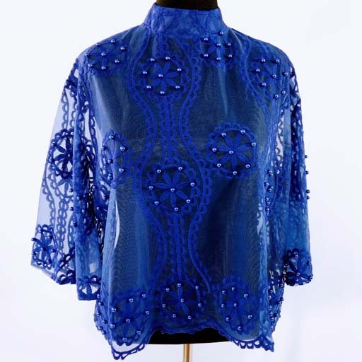 Mesh w Embroidery and beads long Sleeve Top - Fashion Tree
