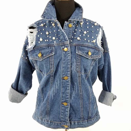 Jean Long Sleeve Jacket w Beads Embellished