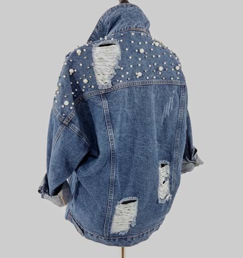 Jean Long Sleeve Jacket w Beads Embellished