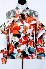 Fashion Terminal Scuba Print Top w Lace and Ruffled Desing on The Sleeve