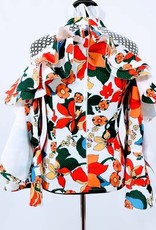 Fashion Terminal Scuba Print Top w Lace and Ruffled Desing on The Sleeve