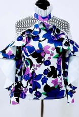 Fashion Terminal Scuba Print Top w Lace and Ruffled Desing on The Sleeve
