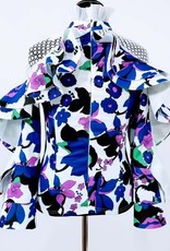 Fashion Terminal Scuba Print Top w Lace and Ruffled Desing on The Sleeve