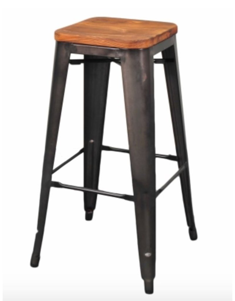 Metropolis Backless Bar Stool Wood Seat Gunmetal Metropolis Backless Bar Stool Wood Seat Gunmetal