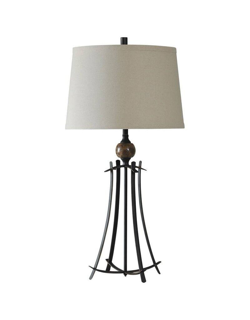 Marble Orb With Forged Metal Lamp Fabric Shade