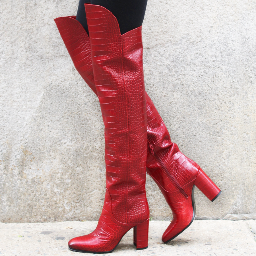 knee boots red