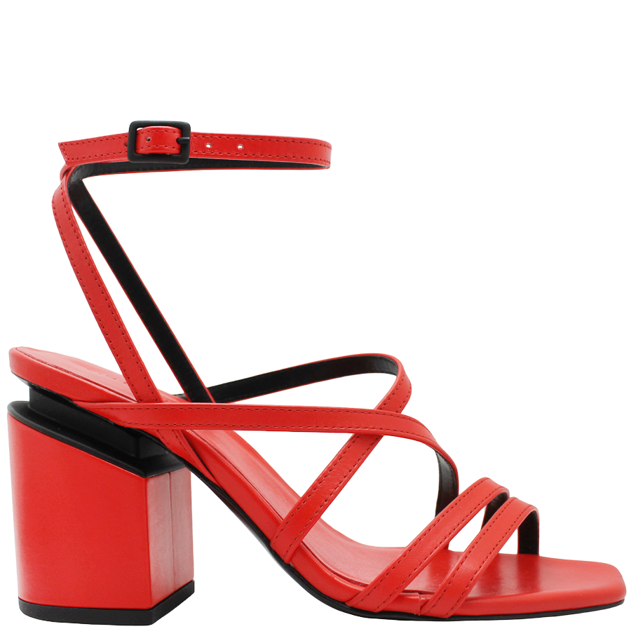 red strappy mules