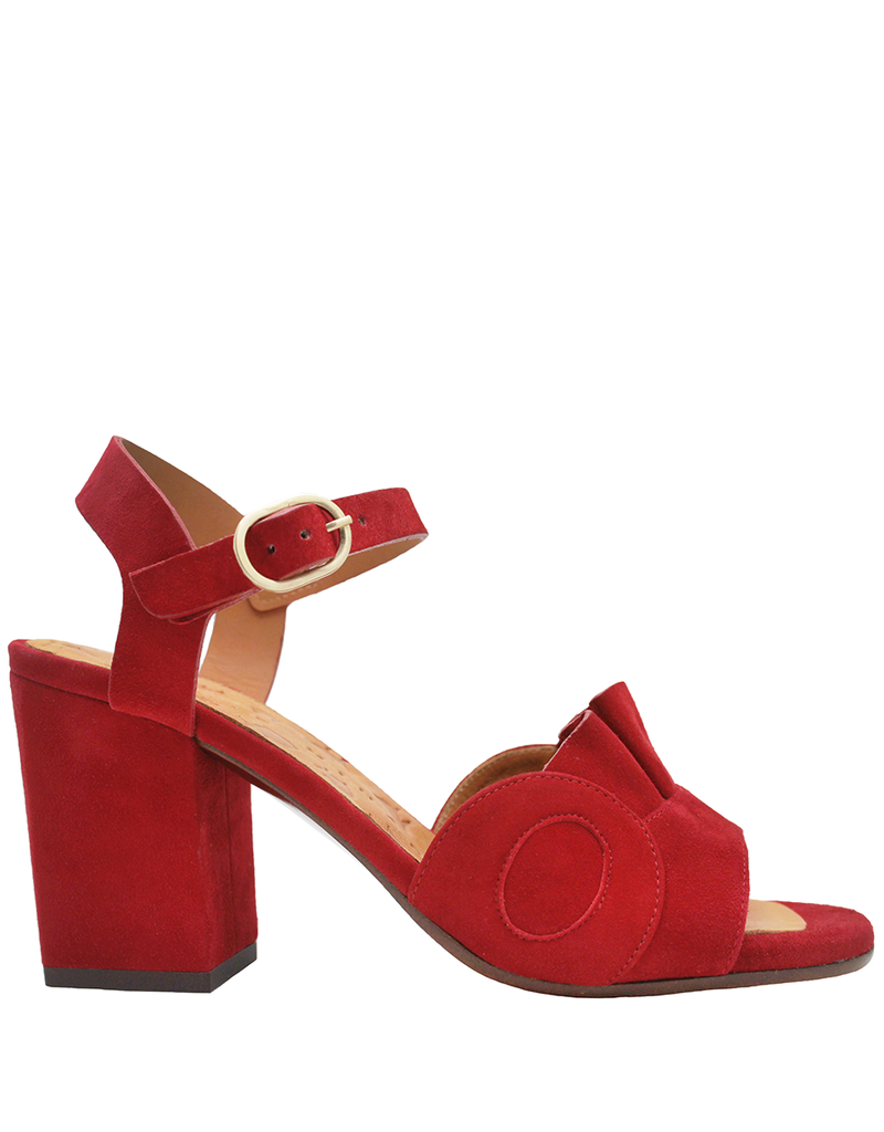 ChieMihara Red Suede Pleated Sandal 