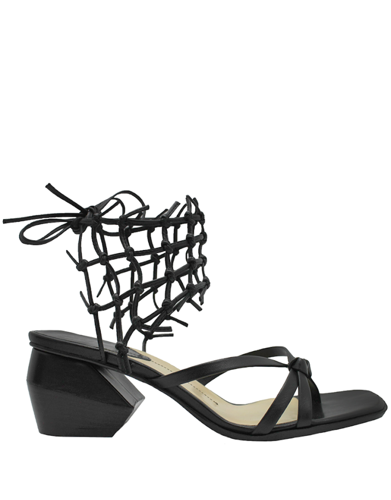 Ixos Black Ankle Tie Caged Thong Sandal 