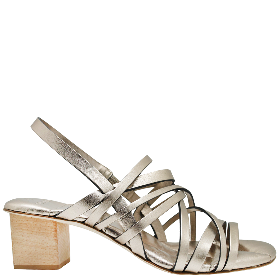 strappy gold block heels