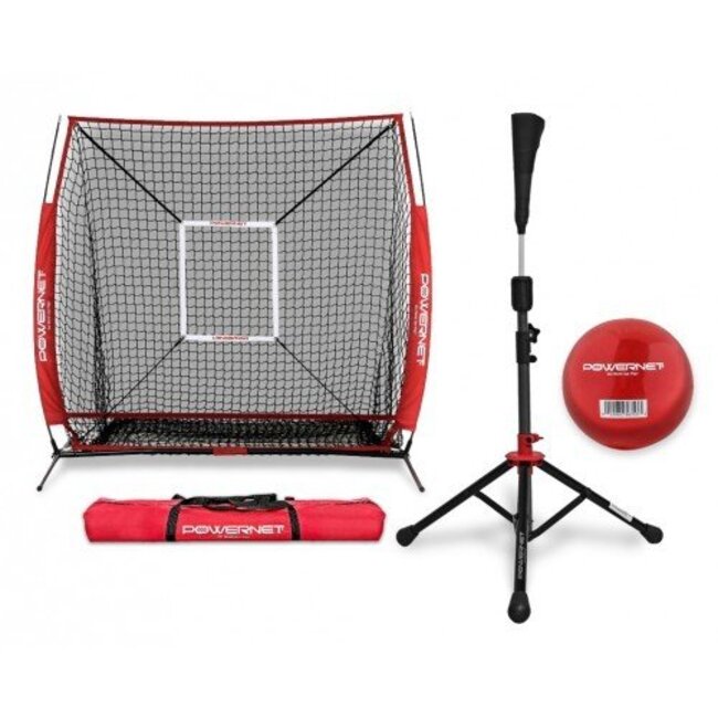 PowerNet Practice Net 5 x 5 + Portable Tee (Bundle with Strike Zone, and Training Ball)