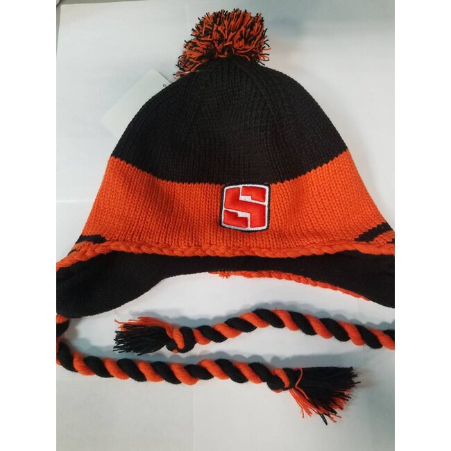 BAGGER SPORTS BLACK/ORANGE COTTON/ACRYLIC KNIT WITH EARFLAPS KNW 595 : ONE SIZE