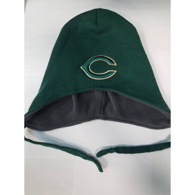 CHS GREEN KNIT BEANIE WITH FLAPS  ONE SIZE -125