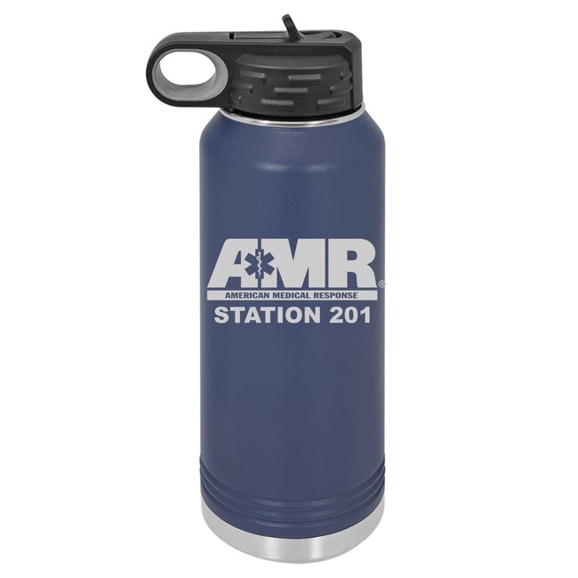 AMR  Navy Laser Engraved 32 oz Flask Water Bottle