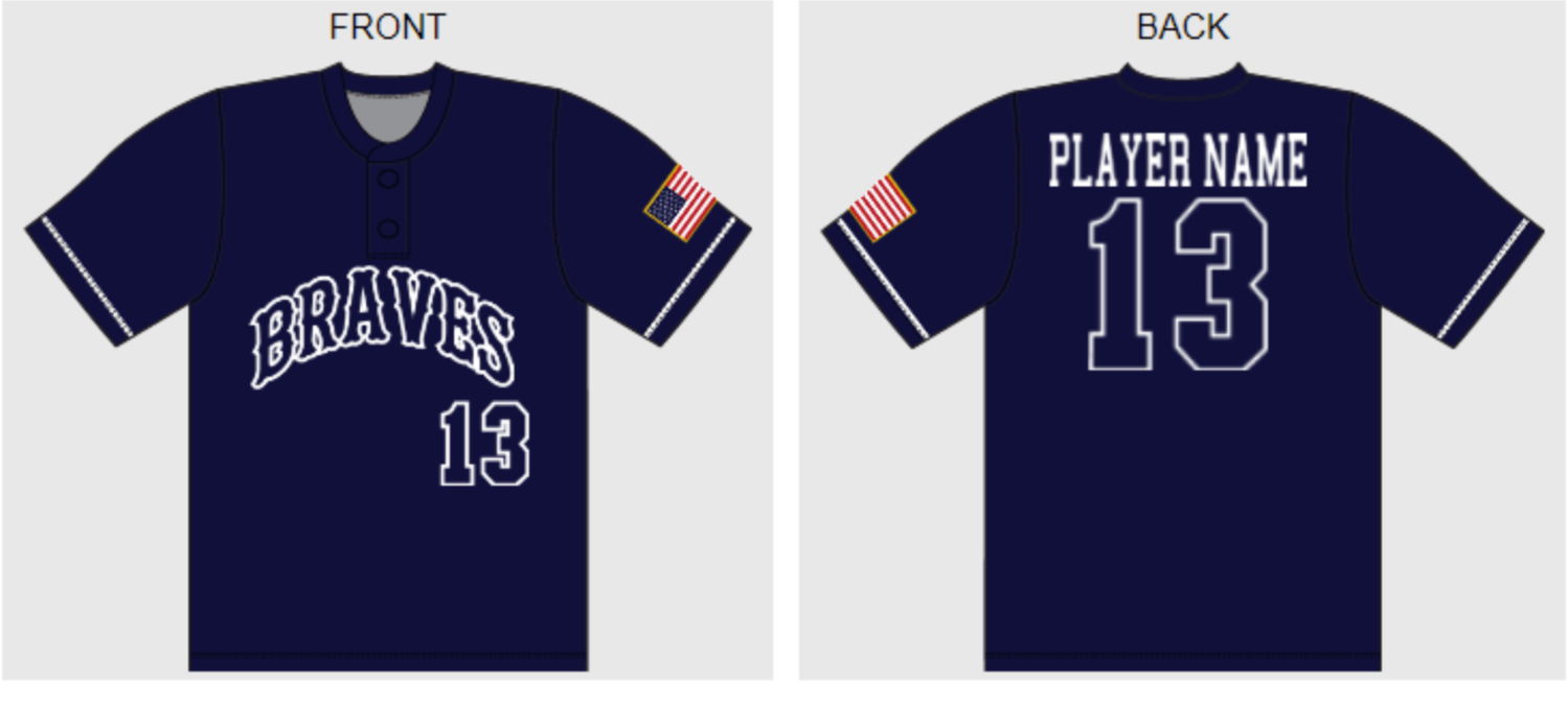 Alleson Braves Baseball Custom Sublimated 2 Button Navy Jersey