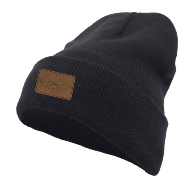 Infinity Baseball Knit Fold over Beanie w/Leatherette Patch