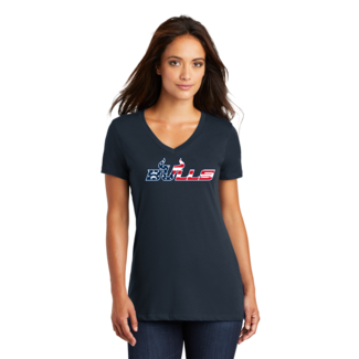 Next Level Bulls Baseball Women’s Fine Jersey Relaxed V T-Shirt - Navy
