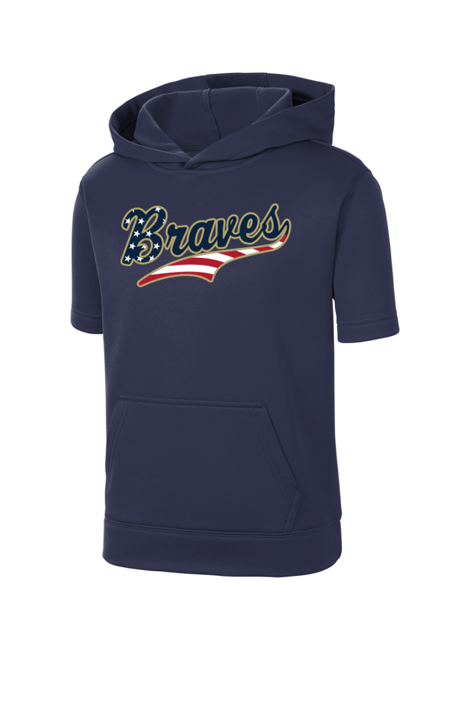 Sport Tek Braves Baseball Navy USA Fleece Short Sleeve Hoodie