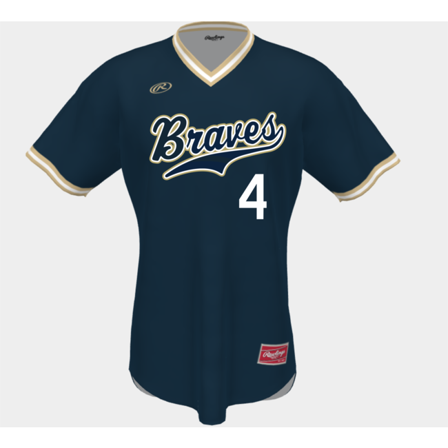 Braves Baseball Rawlings Custom Sublimated V-neck Jersey