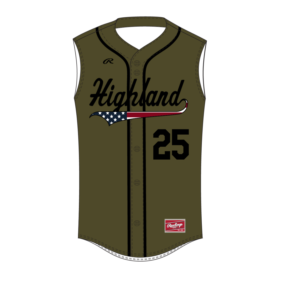 Highland Baseball Rawlings Custom Sleeveless USA Jersey Bagger Sports