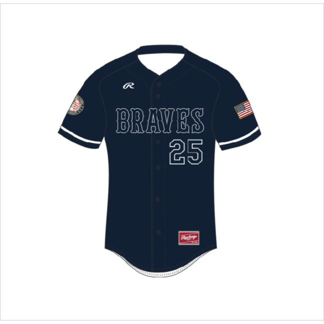 Braves Baseball Rawlings Custom Navy Full Button Jersey