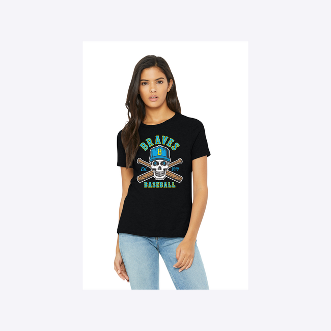 Braves Baseball Skull Logo Ladies Relaxed Crew Tee