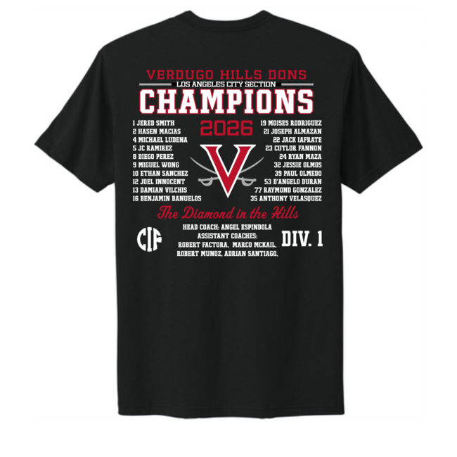 Verdugo Baseball LA City Champions 2026 Crew Tee