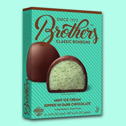 Brothers Classic Bonbons Mint Ice Cream Dipped in Dark Chocolate, Santa Ana, California