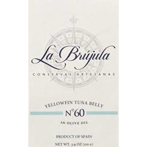 La Brujula No. 60 Yellowfin Tuna Belly "Ventresca" in Olive Oil, Spain La Brujula No. 60 Yellowfin Tuna Belly "Ventresca" in Olive Oil, Spain